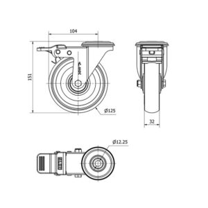 Rueda poliuretano giratoria con freno Alex diametro 125 mm. 2-0582 - Imagen 2