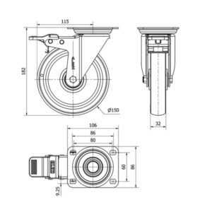 Rueda poliuretano giratoria Alex diametro 150 mm. 2-0591 - Imagen 2