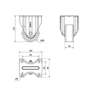 Rueda poliuretano fija  Alex diametro 80 mm. 2-0600 - Imagen 2