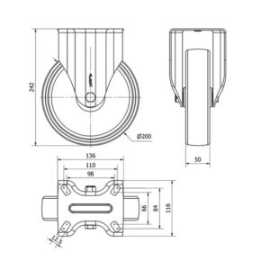 Rueda poliamix fija Alex diametro 200 mm. 2-3633 - Imagen 2
