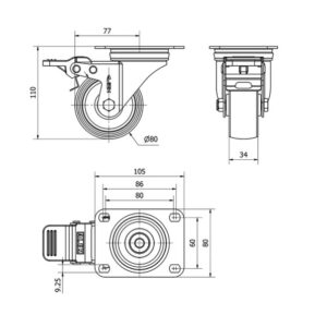 Rueda poliamix giratoria con freno Alex diametro 200 mm. 2-3634 - Imagen 2