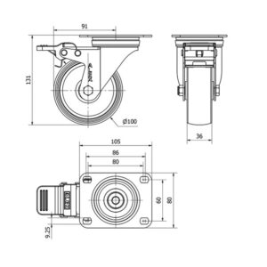 Rueda poliamix giratoria con freno Alex diametro 100 mm. 2-3635 - Imagen 2