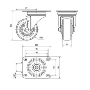 Rueda goma giratoria Alex diametro 80 mm. 2-5182 - Imagen 2