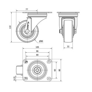 Rueda goma giratoria Alex diametro 80 mm. 2-5193 - Imagen 2