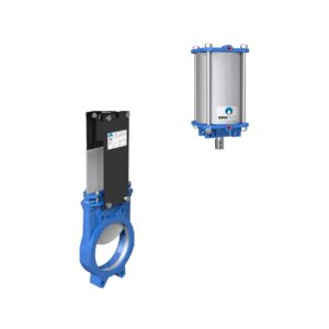 Valvula de guillotina cuerpo a/inox. A-316 tajadera A-316 asiento EPDM DN-350 PN-6 act. neumatico
